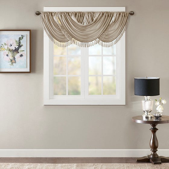 Faux Silk Waterfall Embellished Valance Champagne 38x46"