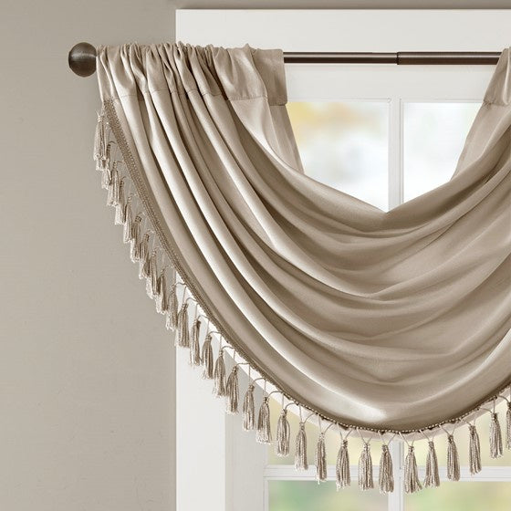 Faux Silk Waterfall Embellished Valance Champagne 38x46"
