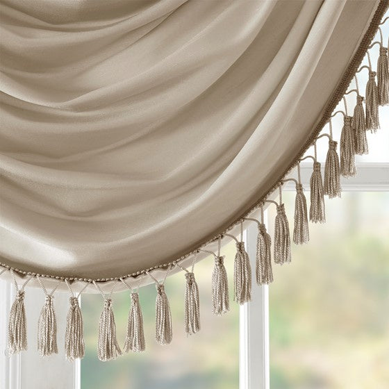Faux Silk Waterfall Embellished Valance Champagne 38x46"